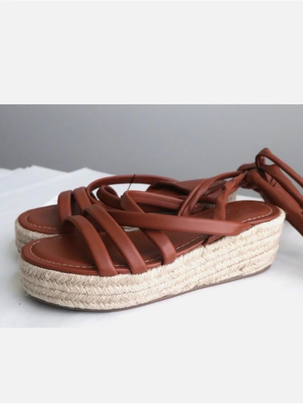 Strappy Tan Wrap Espadrille Platform Sandal